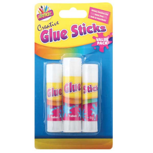 Pack of 3 Glue Sticks 2 x 8gm & 1 x 15gm