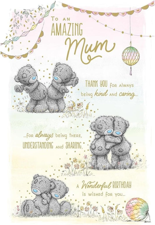 Bears In Flowers Hugging Mum Birthday Card