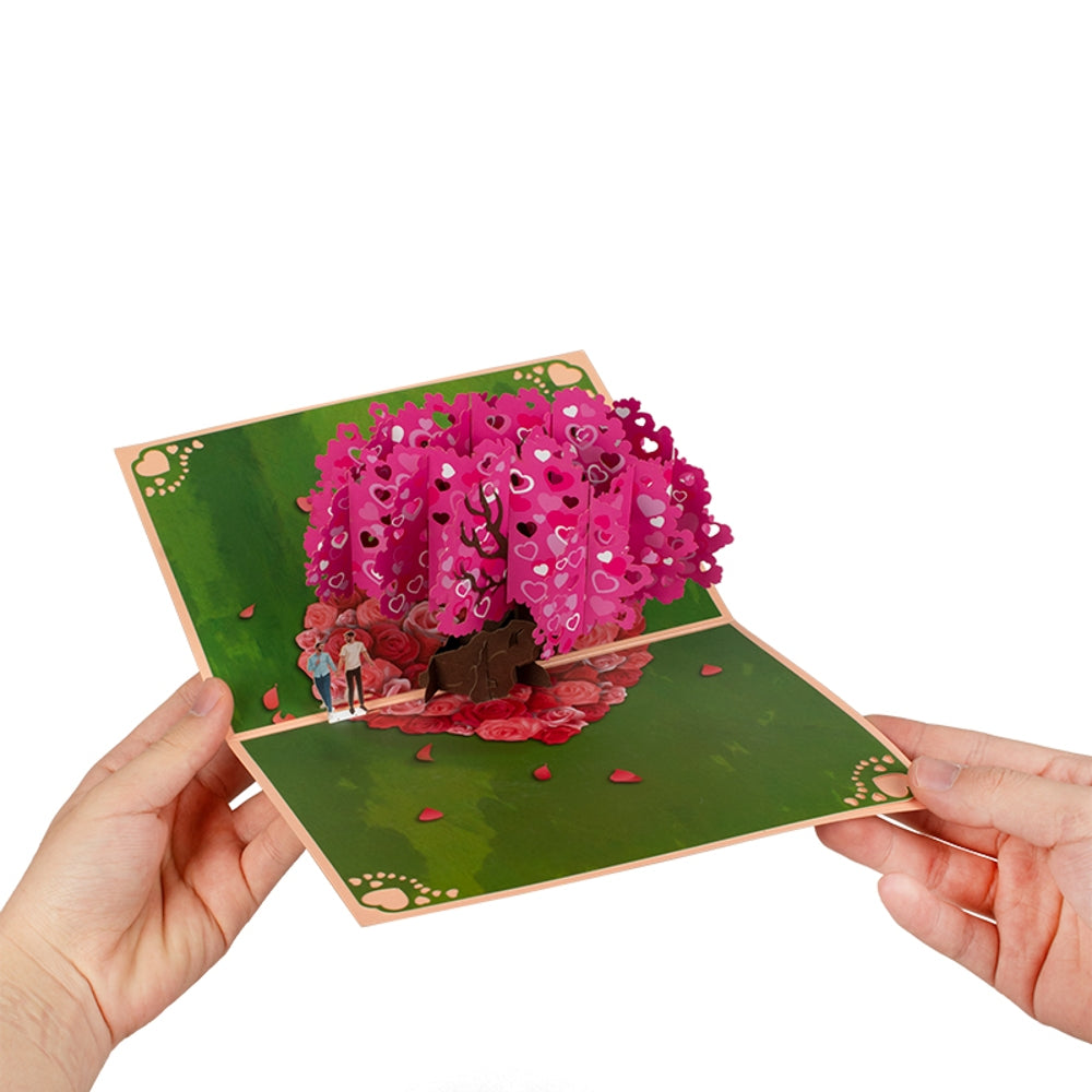 Two Men Strolling Cherry Tree 3D Pop Up Greeting Card