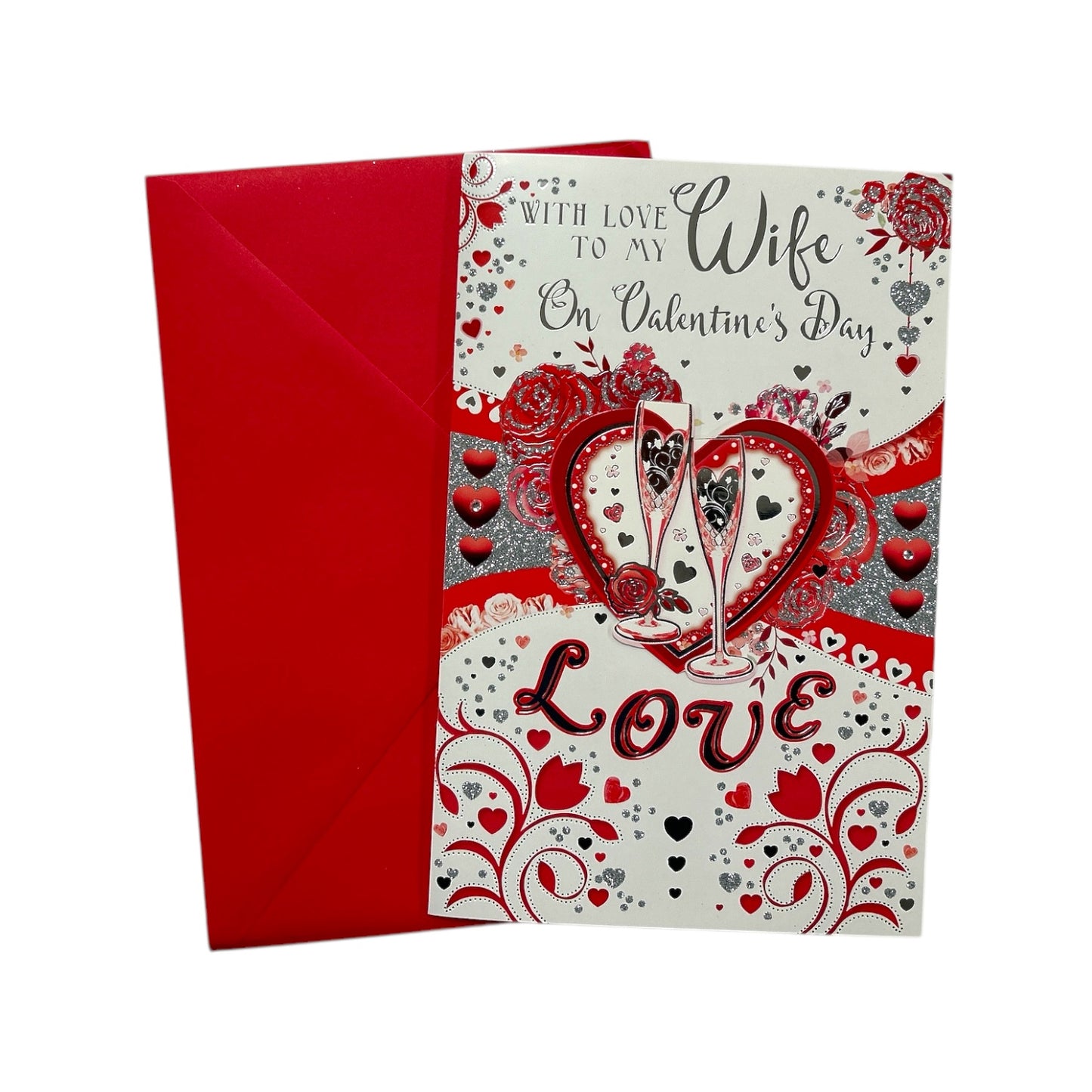 To My Wife Hearts and Champagne Glass 8 Page Insert Valentine's Day Card