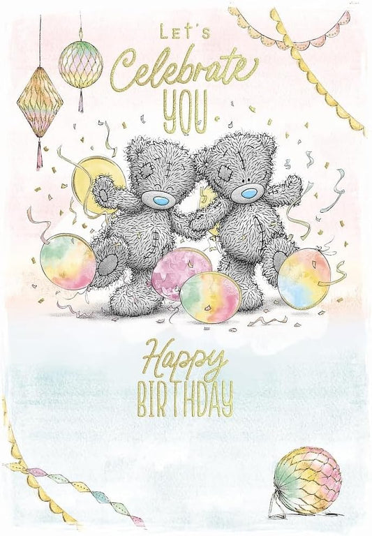 Bears Dancing In Balloons Let's Celebrate You Happy Birthday Card