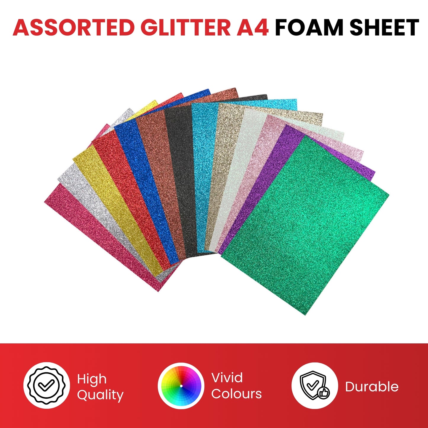 Bulk Pack of 170 A4 Assorted Glitter EVA Foam Sheets