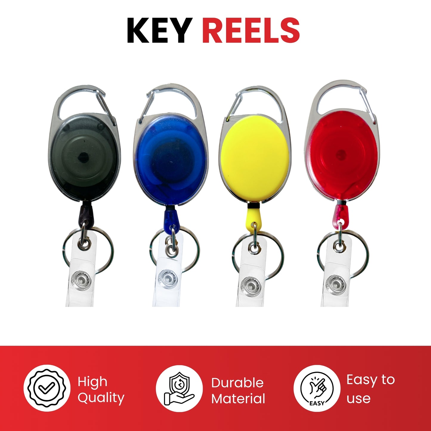 Black Retractable Key Reel with Carabiner