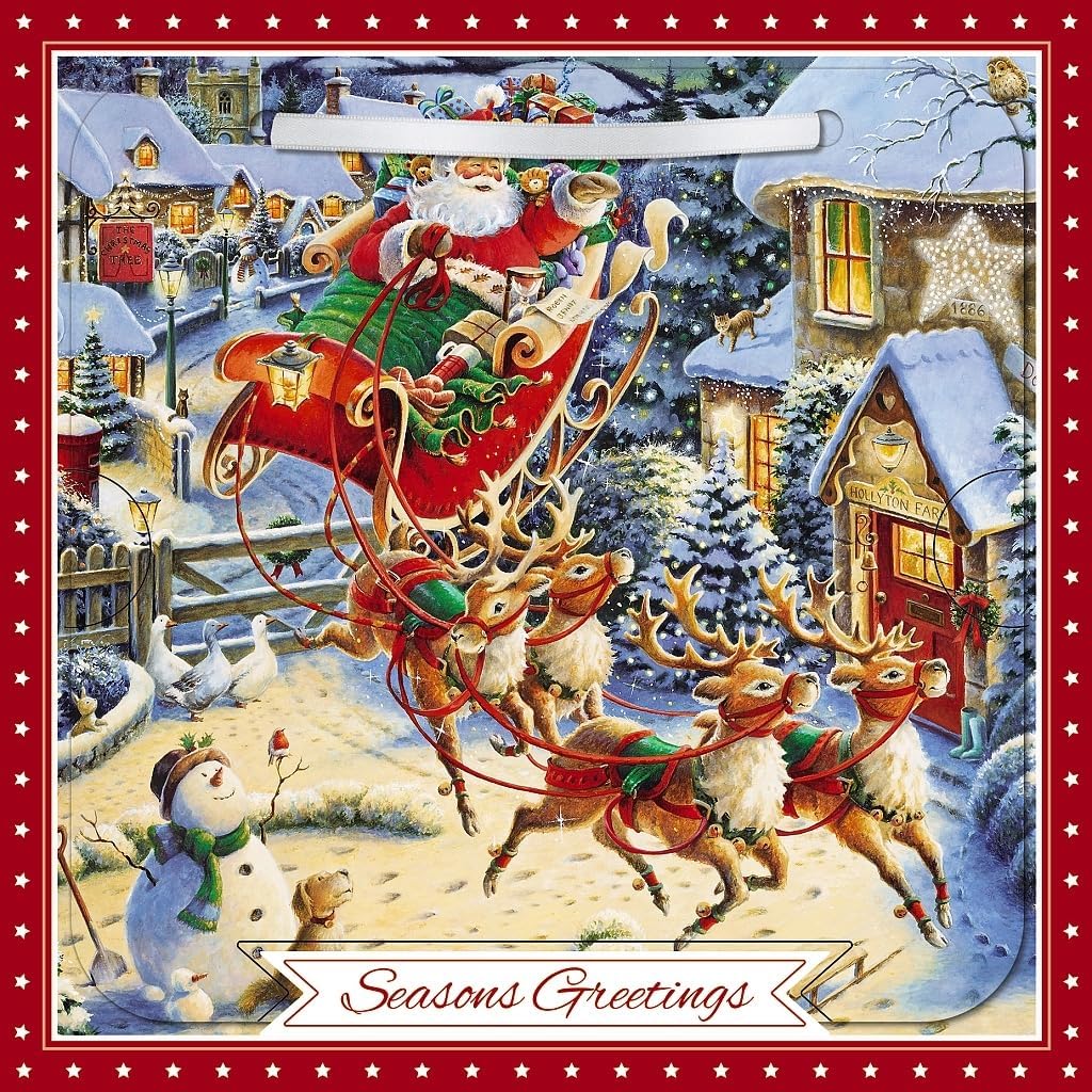 Flying Sleigh Classic 3D Lenticular Traditional Festive Christmas Card with Detachable Keepsake