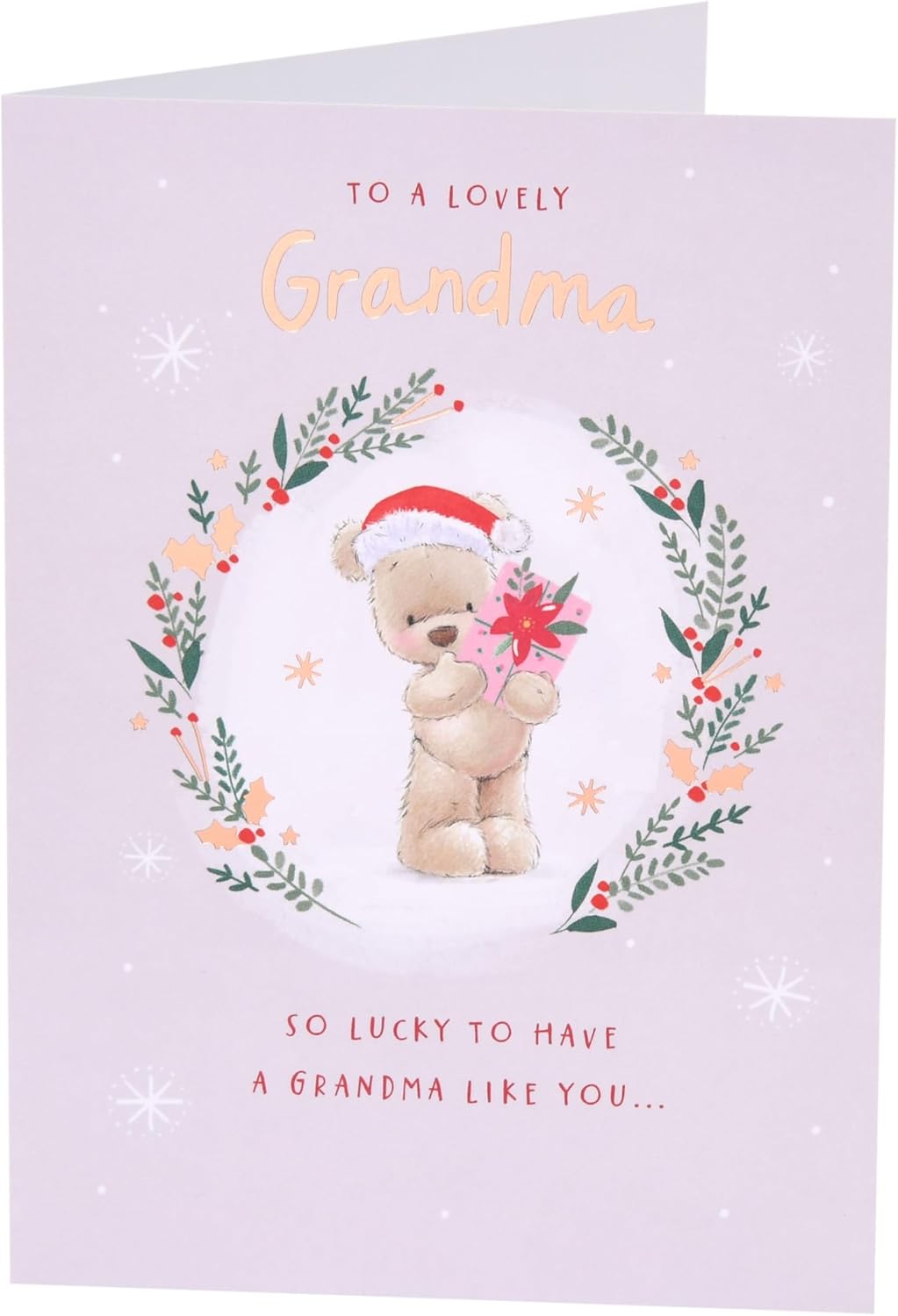 Nutmeg Bear Inside Wreath Grandma Christmas Card