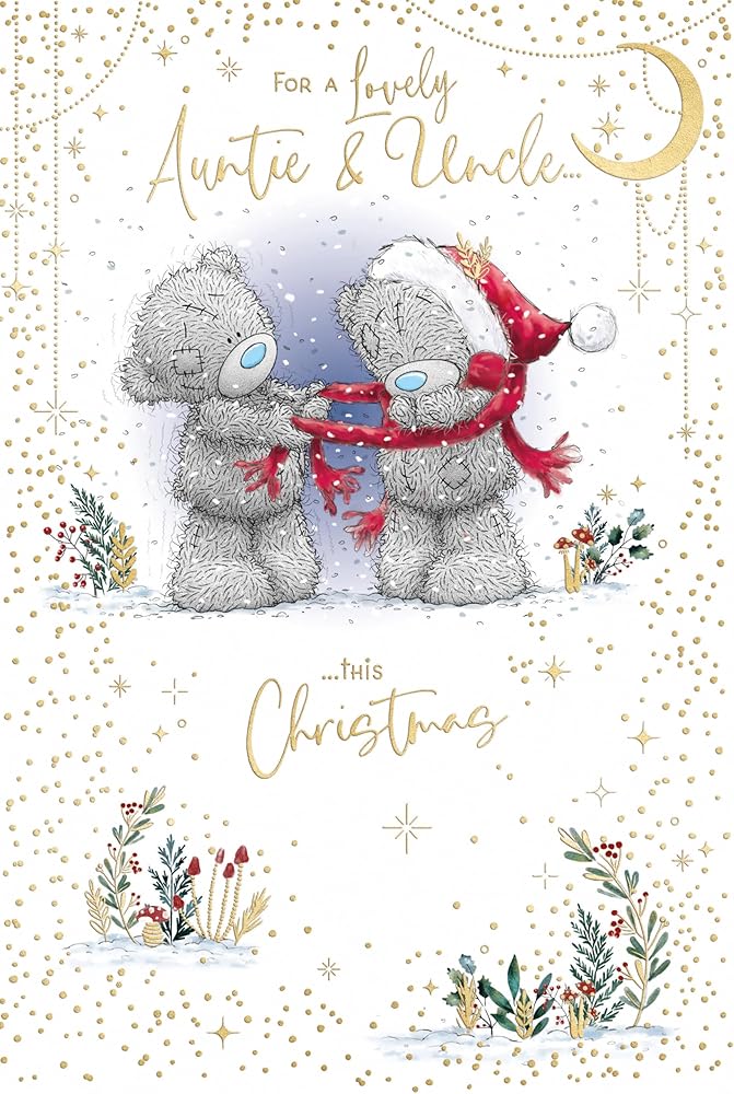 Bears With Scarf Auntie & Uncle Christmas Card