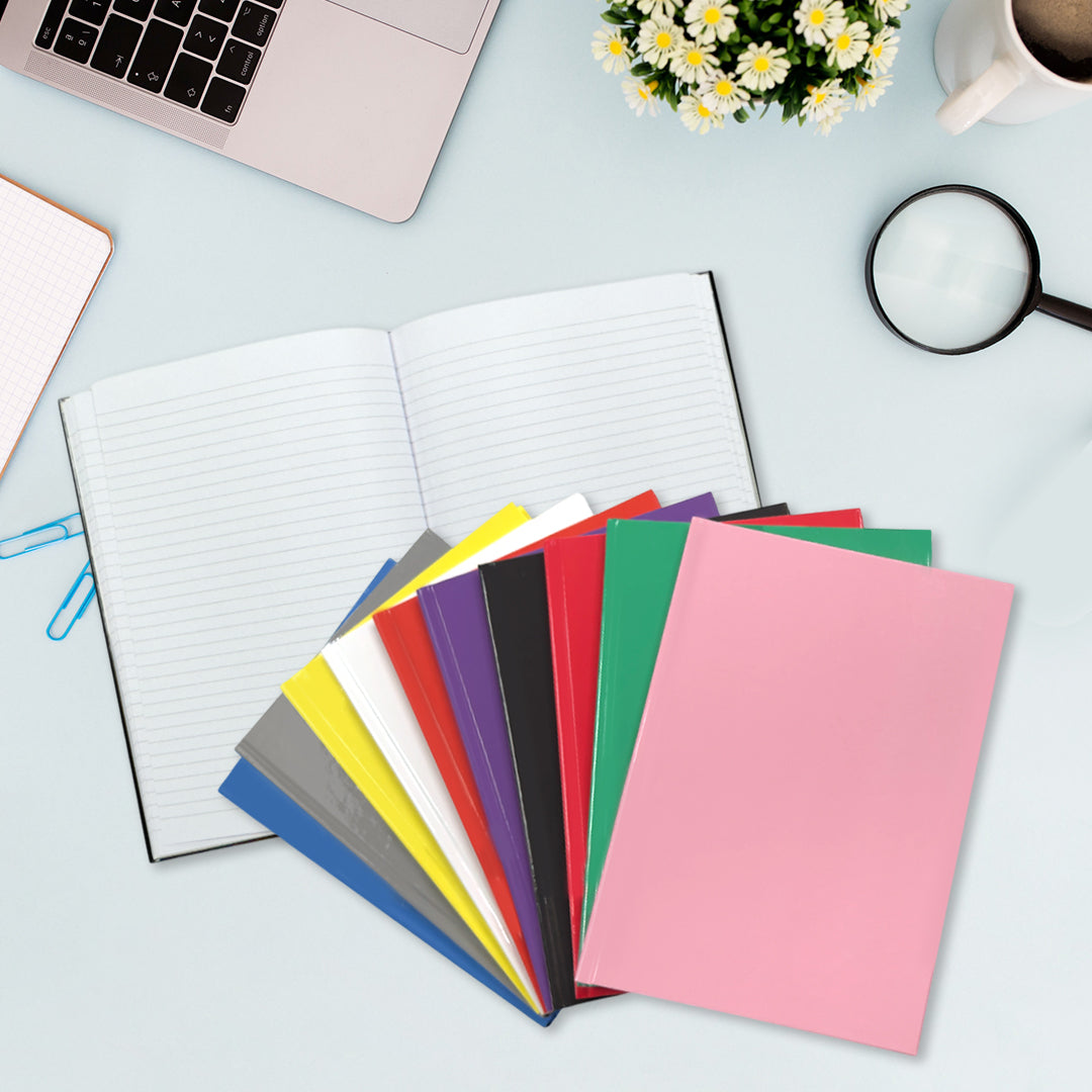 Pack of 5 A5 160 Pages 8mm Ruled Green Casebound Notebooks