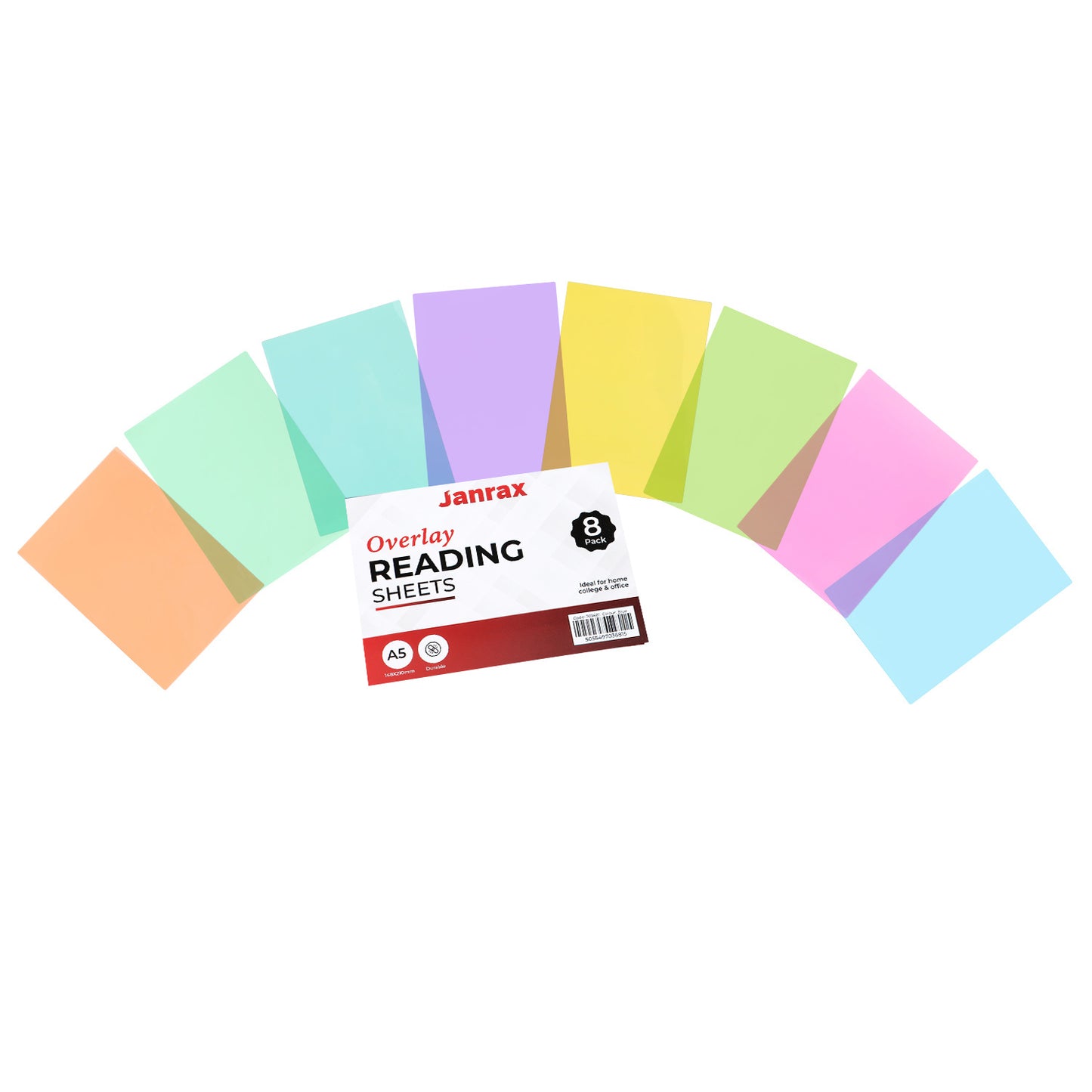 Pack of 24 A5 Plain Assorted Coloured Dyslexia Overlay Reading Sheets – PET Material, Rounded Corners