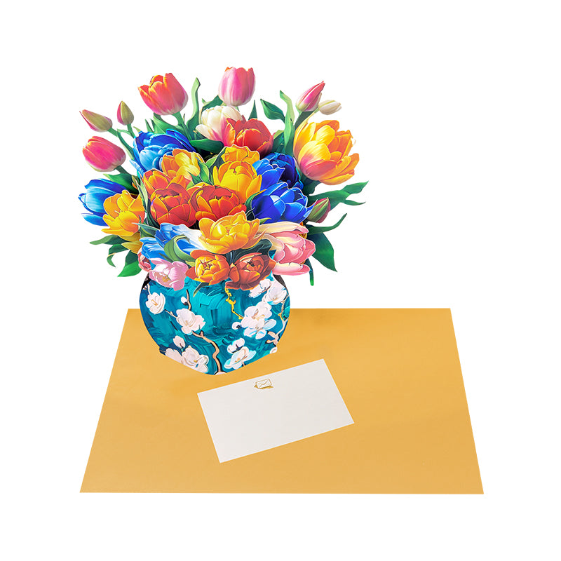 Tulip Harmony 3D Pop Up Vase Greeting Card - Birthday Anniversary Mother's Valentine's Day