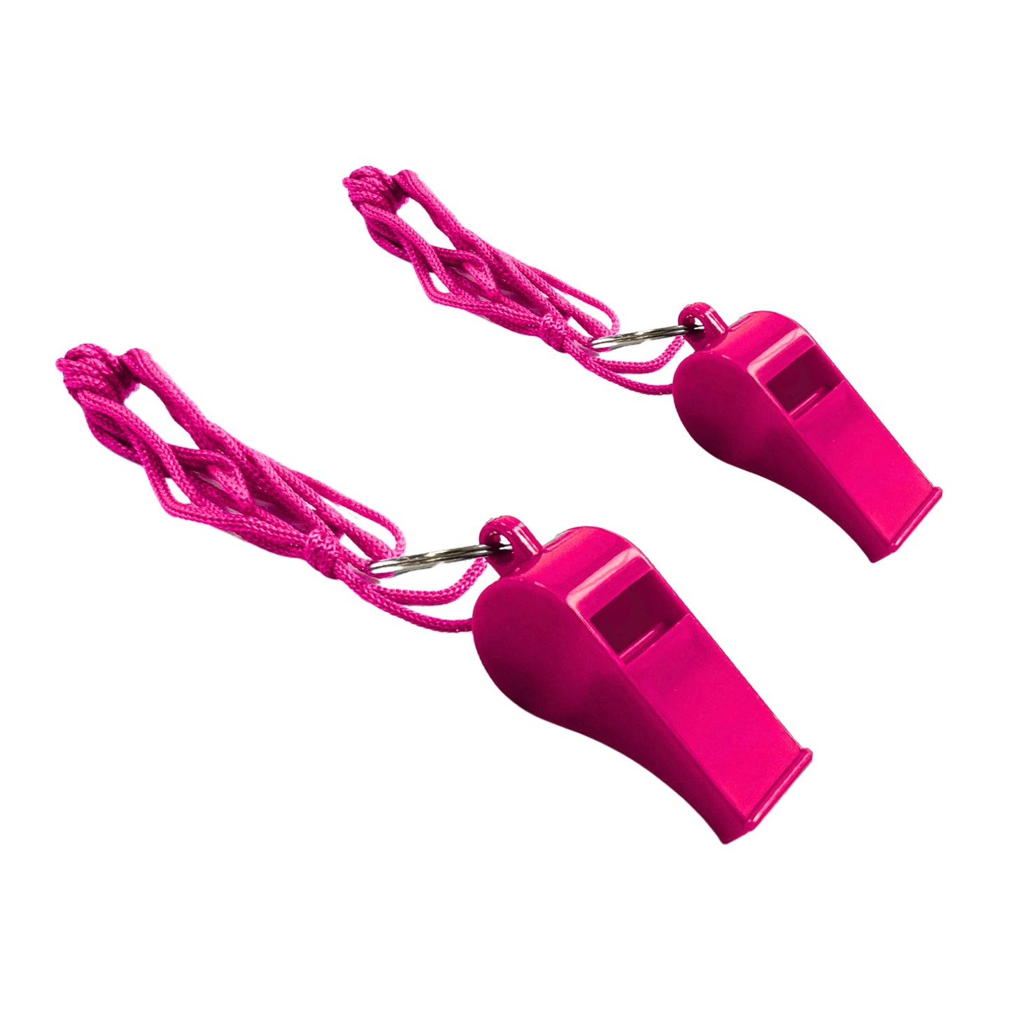 Bag of 100 Pink Plastic Whistles with Lanyard Neck Cord