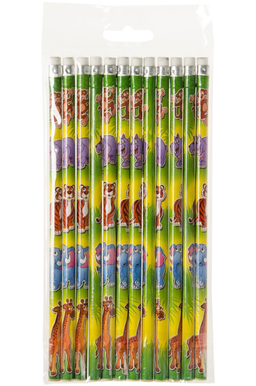 Pack of 12 Wild Animals Design Pencils with Eraser