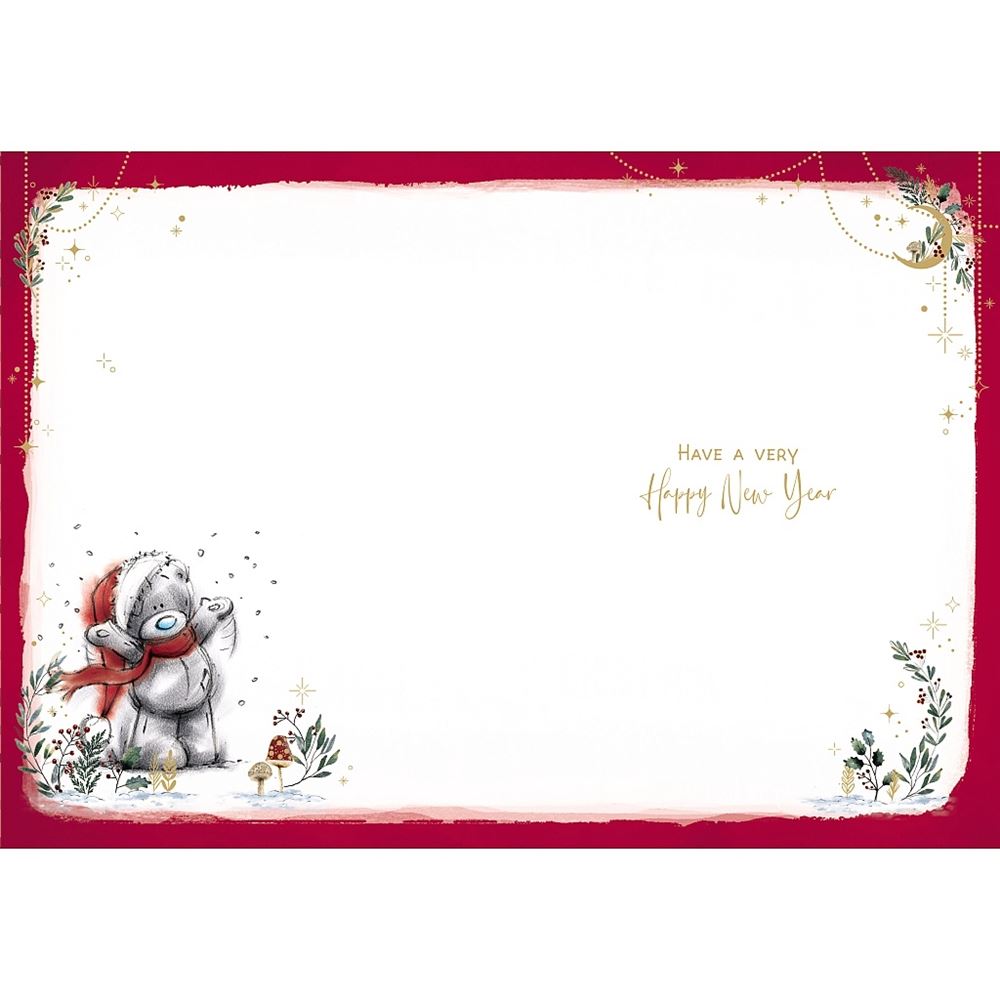 Bear With Gifts On Back Merry & Bright Christmas Card