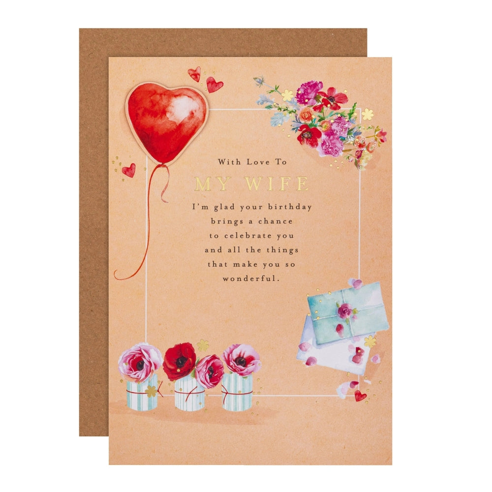 Flowers, Gifts & Balloon Design Wife Birthday Card