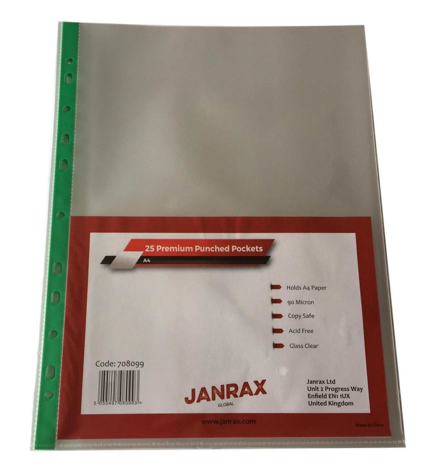 Pack of 200 A4 Premium Glass Clear Punched Pockets (90 Micron)