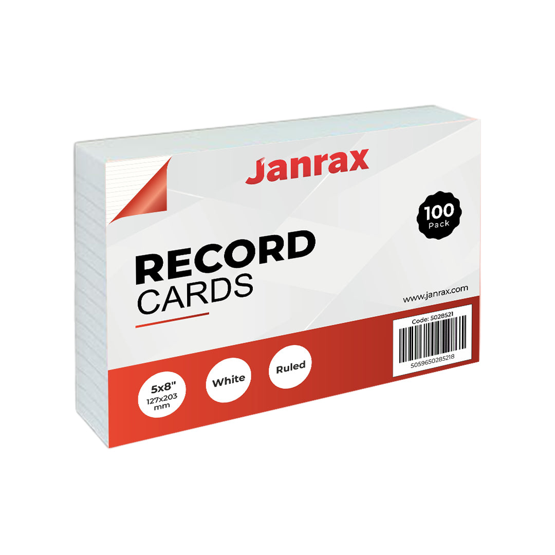Pack of 1200 White Ruled 8x5" Record Cards – Lined Study Index Cards for Notes, Revision