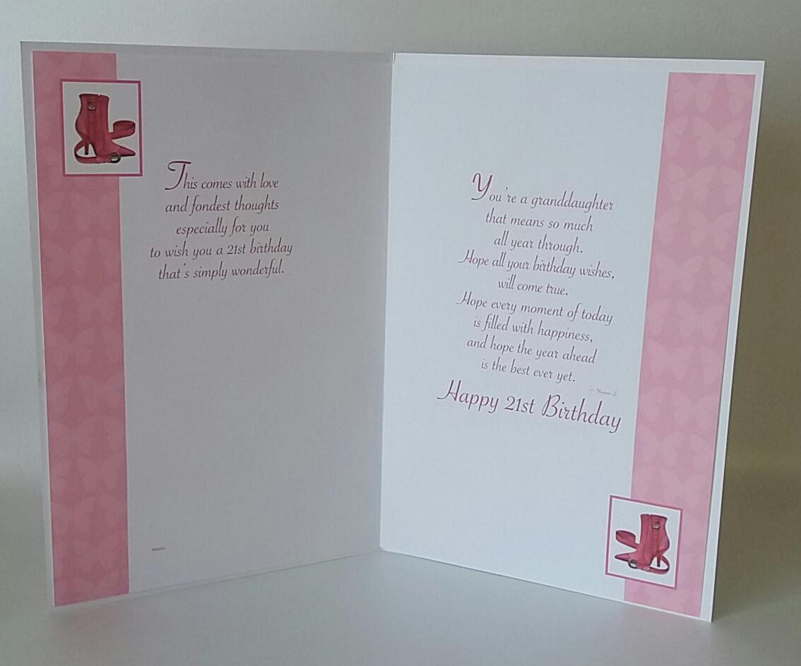 With Love Granddaughter On Your 21st Birthday card