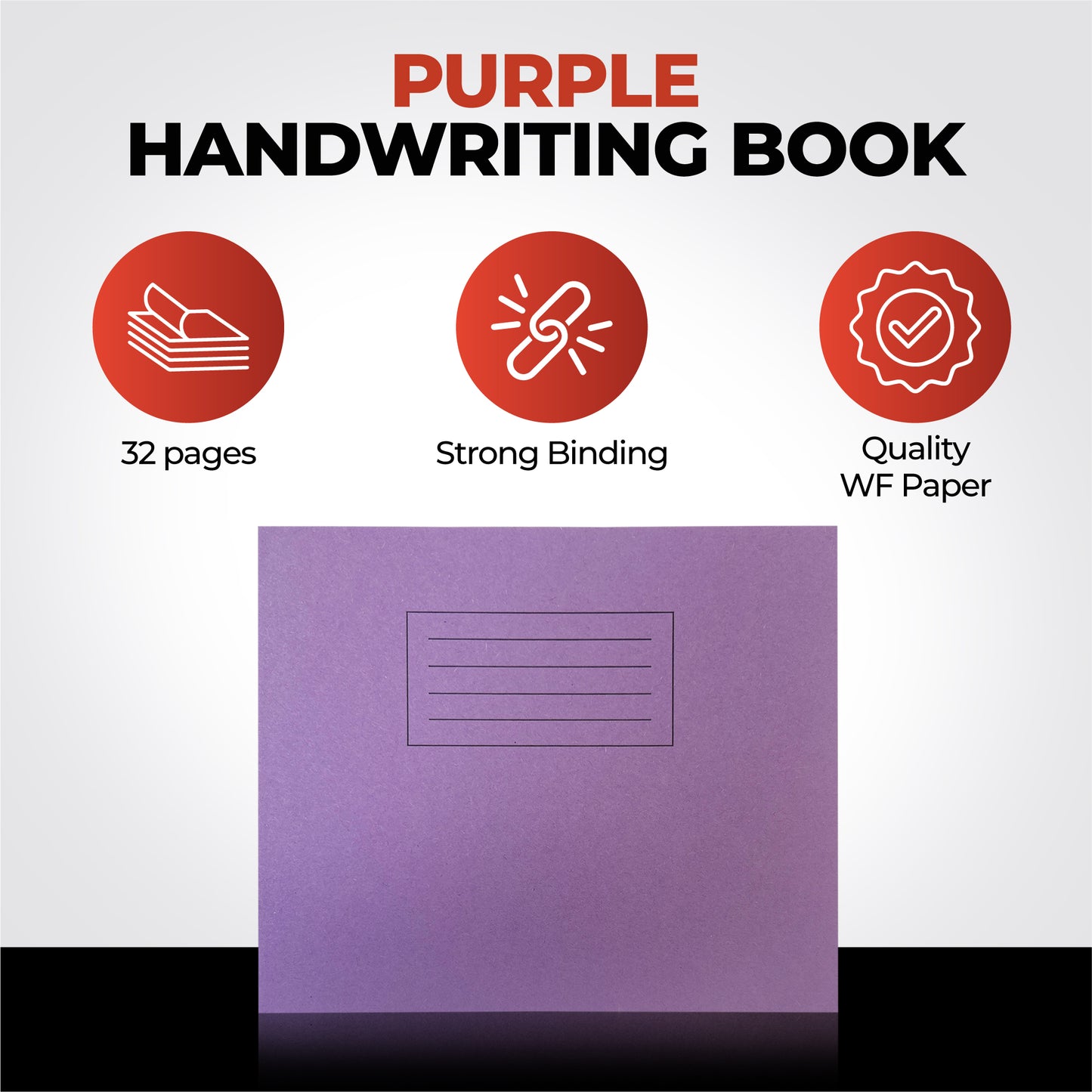 Pack of 100 Janrax Purple 32 Page Handwriting Books 165x200mm Exercise Books WF Paper with 225gsm Manilla Cover