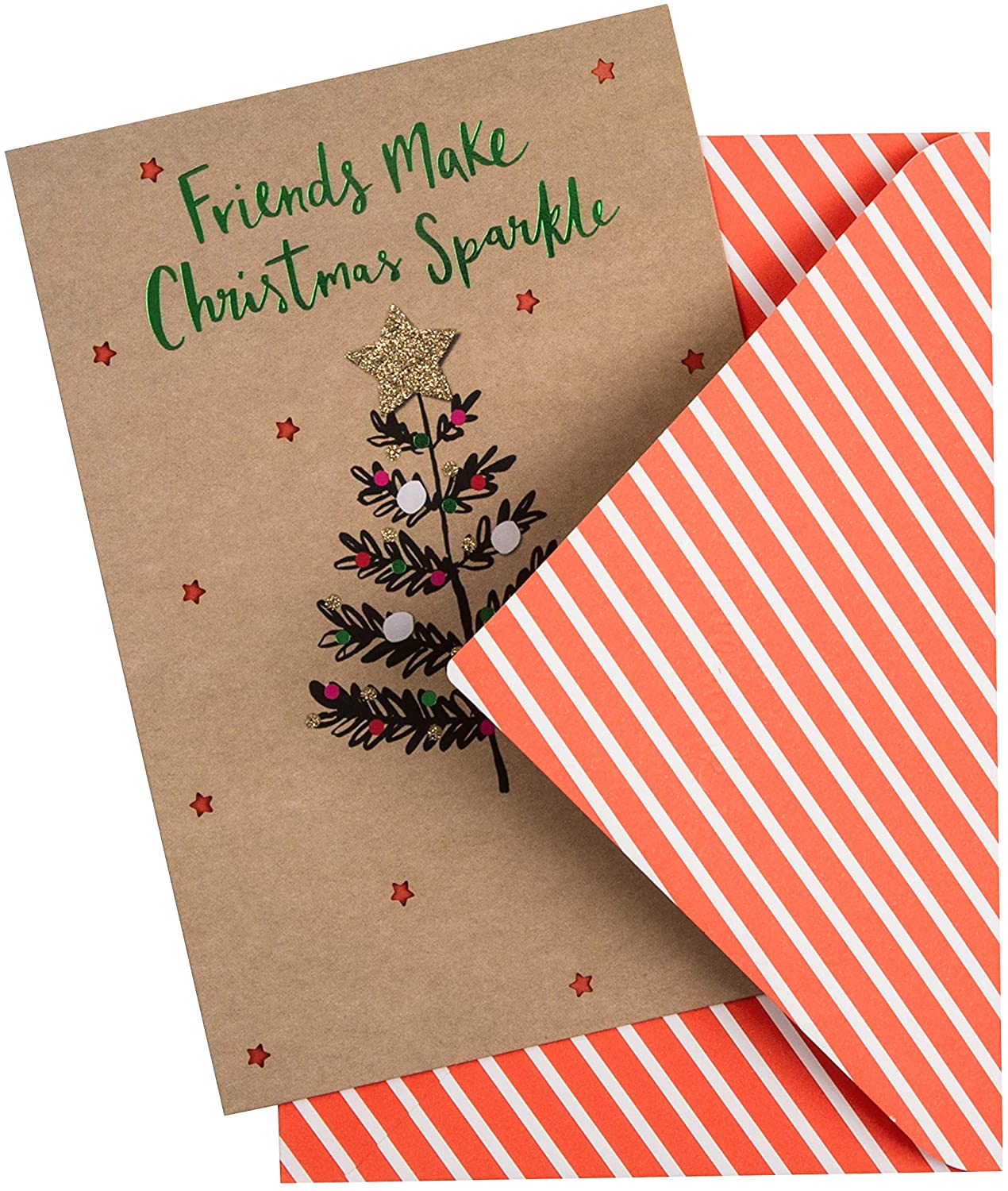 Christmas Tree With Glitter Star Design Friend Christmas Card 