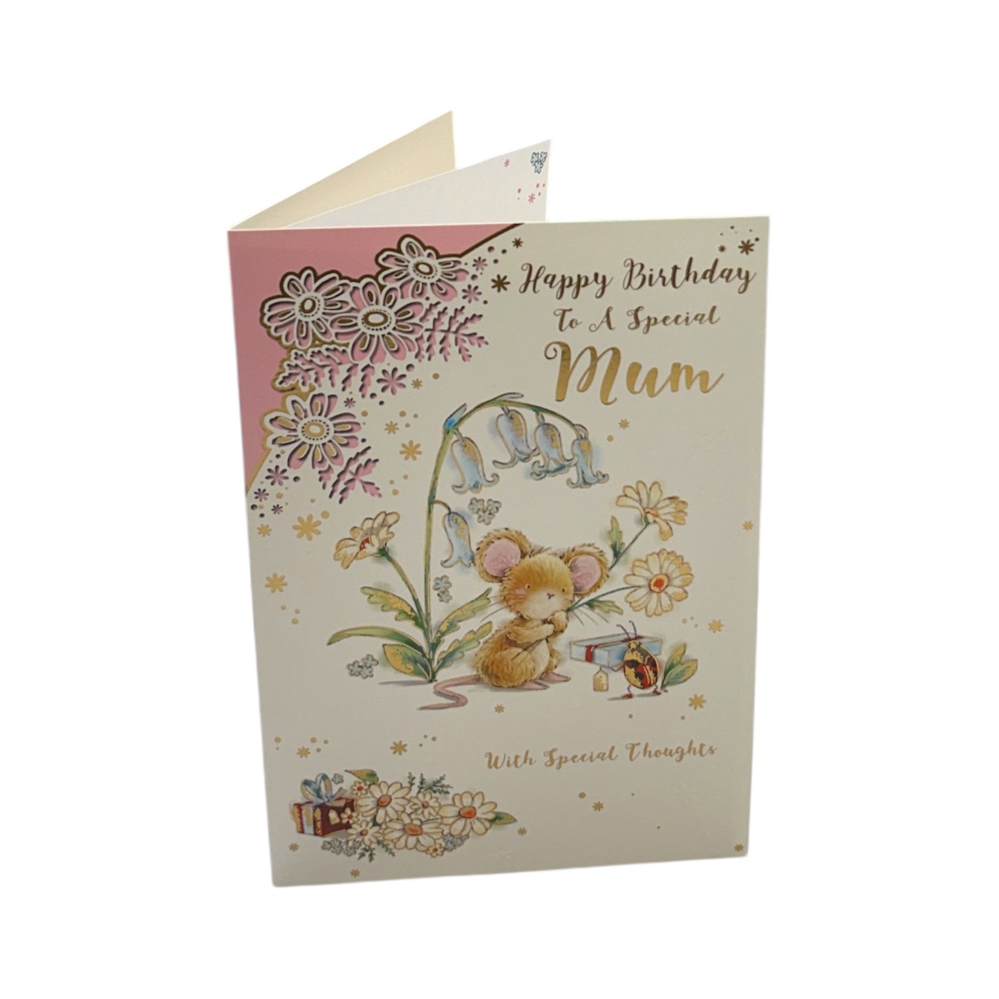 Special Mum Cute Mouse with Flowers Design Birthday Card