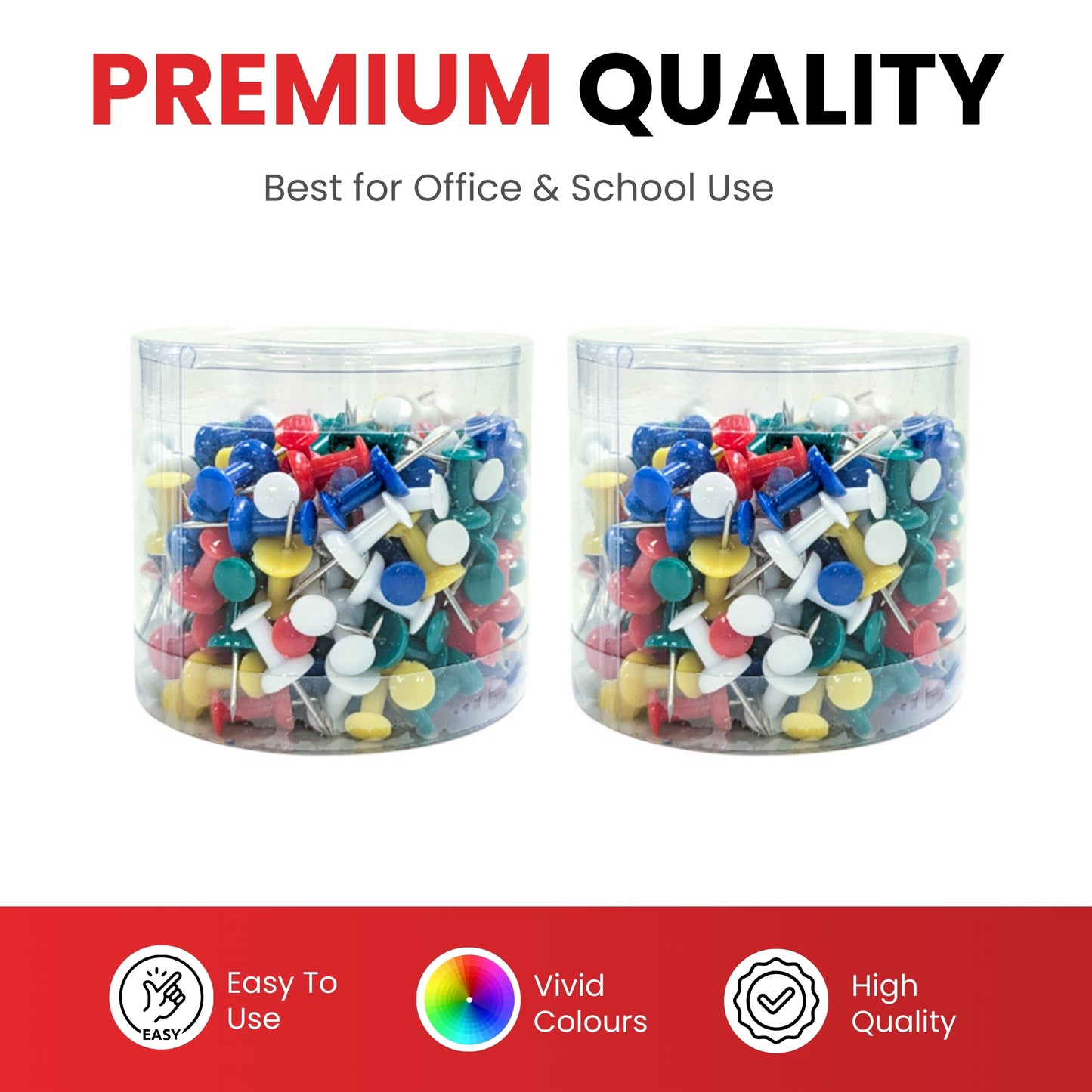 Pack of 400 Assorted Coloured Push Pins in Tub
