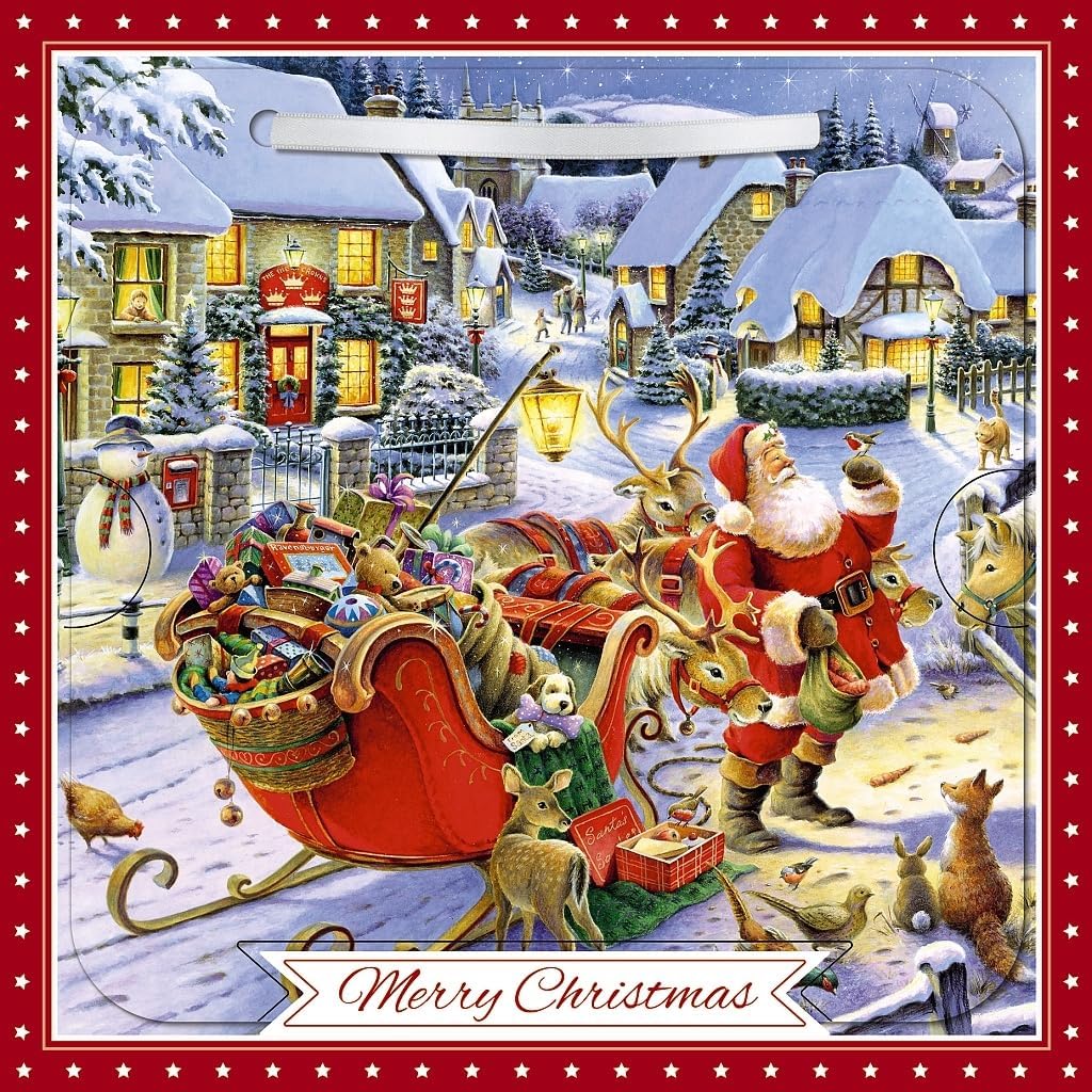 Santa Animals And Sleigh Classic 3D Lenticular Traditional Festive Christmas Card with Detachable Keepsake