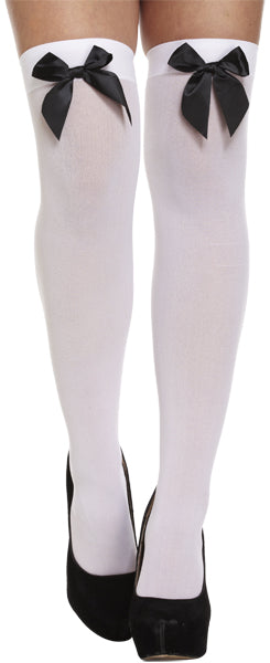 White Hold-Up Stockings with Black Bows - Halloween Party Fancy Dress