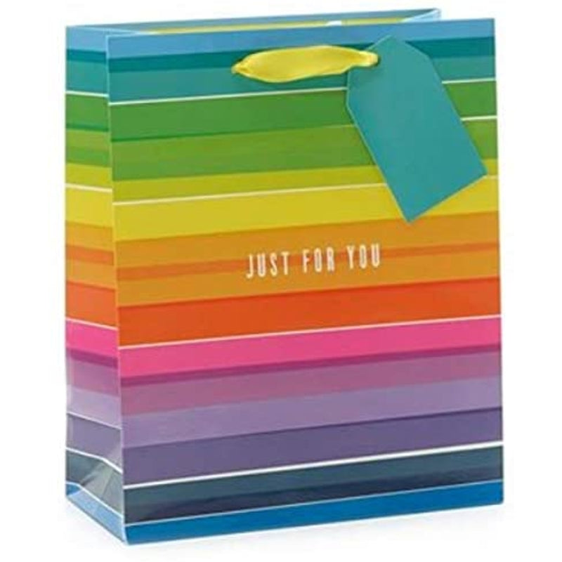 Pack of 6 Collage Medium Gift Bags Rainbow Stripes Just for You Him, Her, Birthday