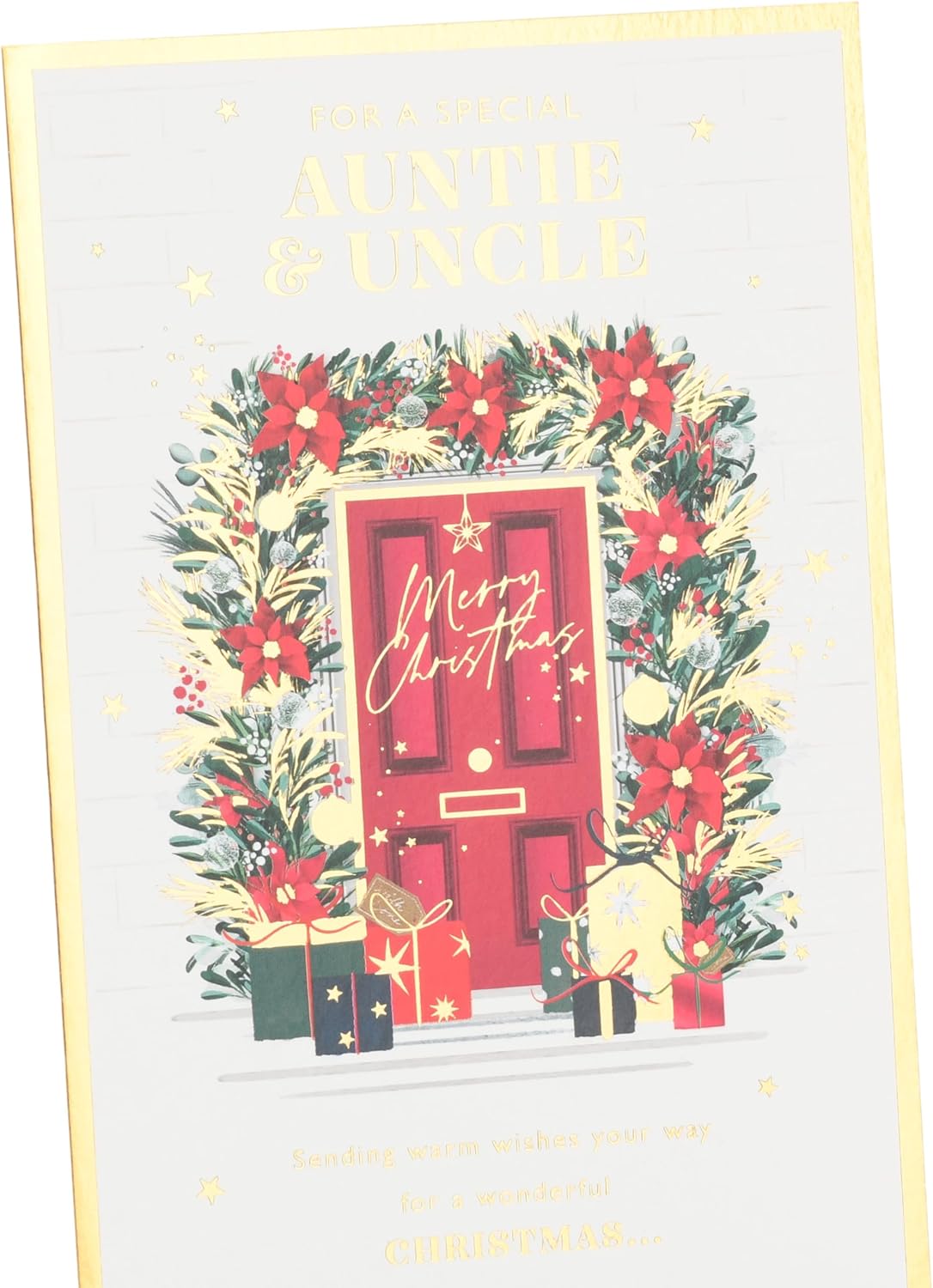 Xmas Doorway with Presents Auntie & Uncle Christmas Card
