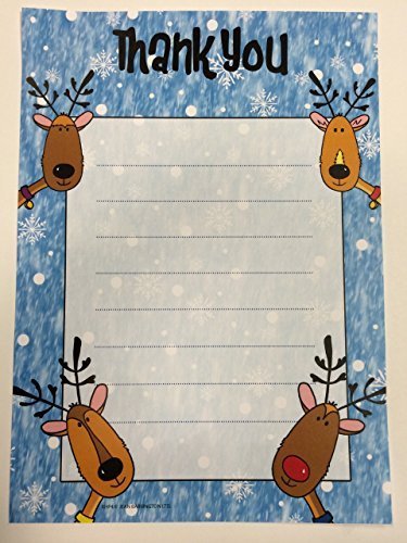 Pack of 20 Christmas Snow Reindeer Thank You Sheets