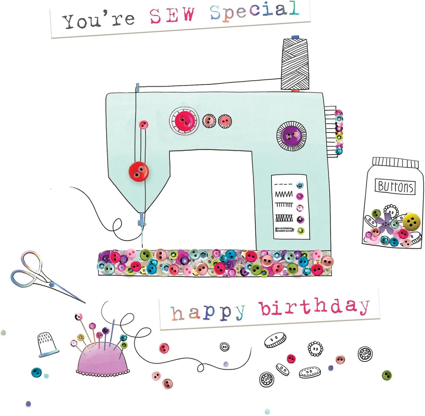 Sew Special Hand-Finished Buttons Embellished Birthday Card For Her