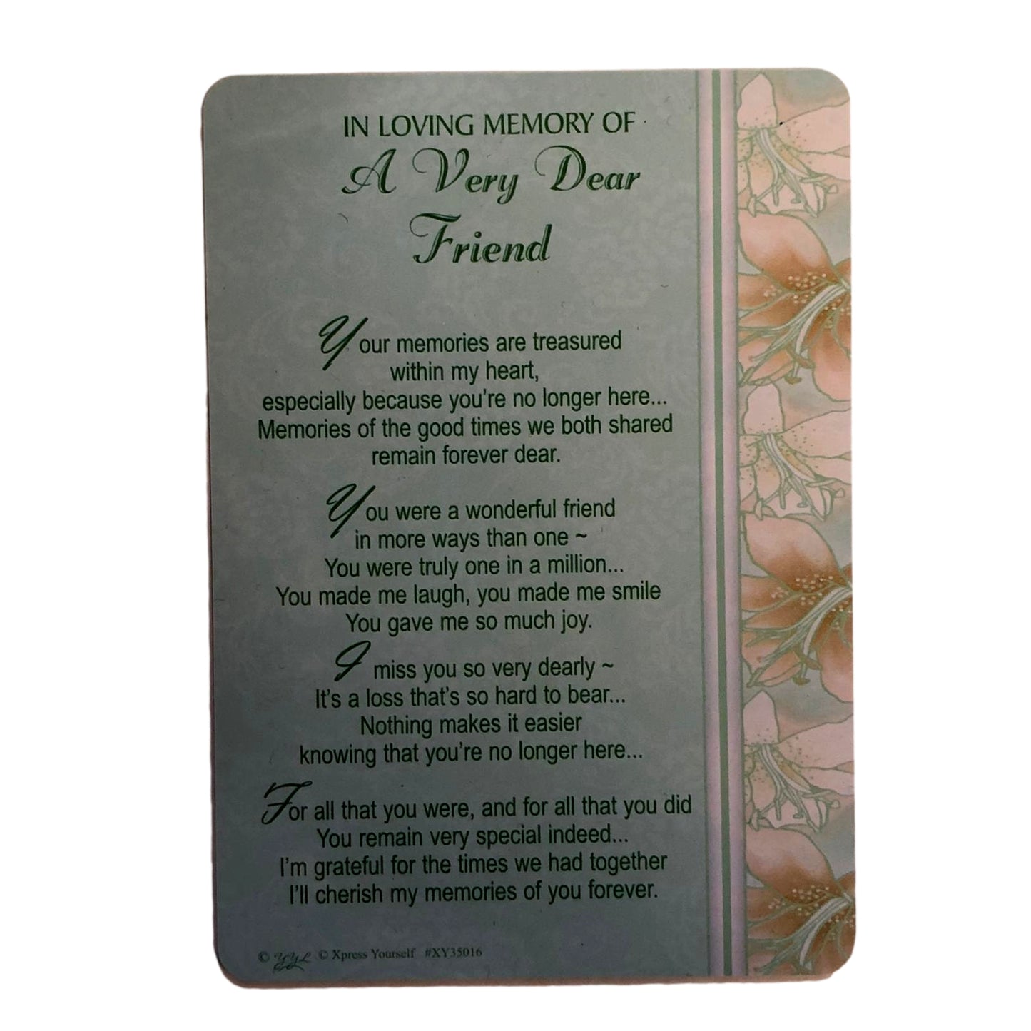 In Loving Memory of A Very Dear Friend Graveside Memorial Xpress Yourself Keepsake Wallet Purse Card