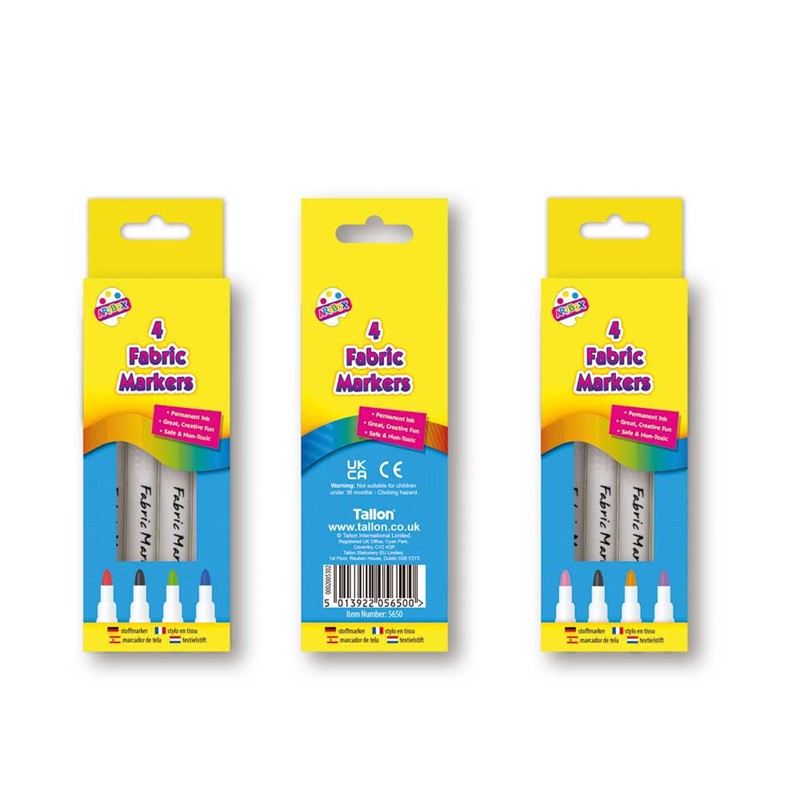 Single Pack of 4 Assorted Coloured Fabric Markers