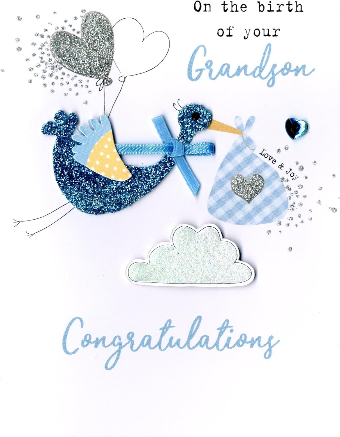 Blue Stork Birth Of Grandson Congratulations Card