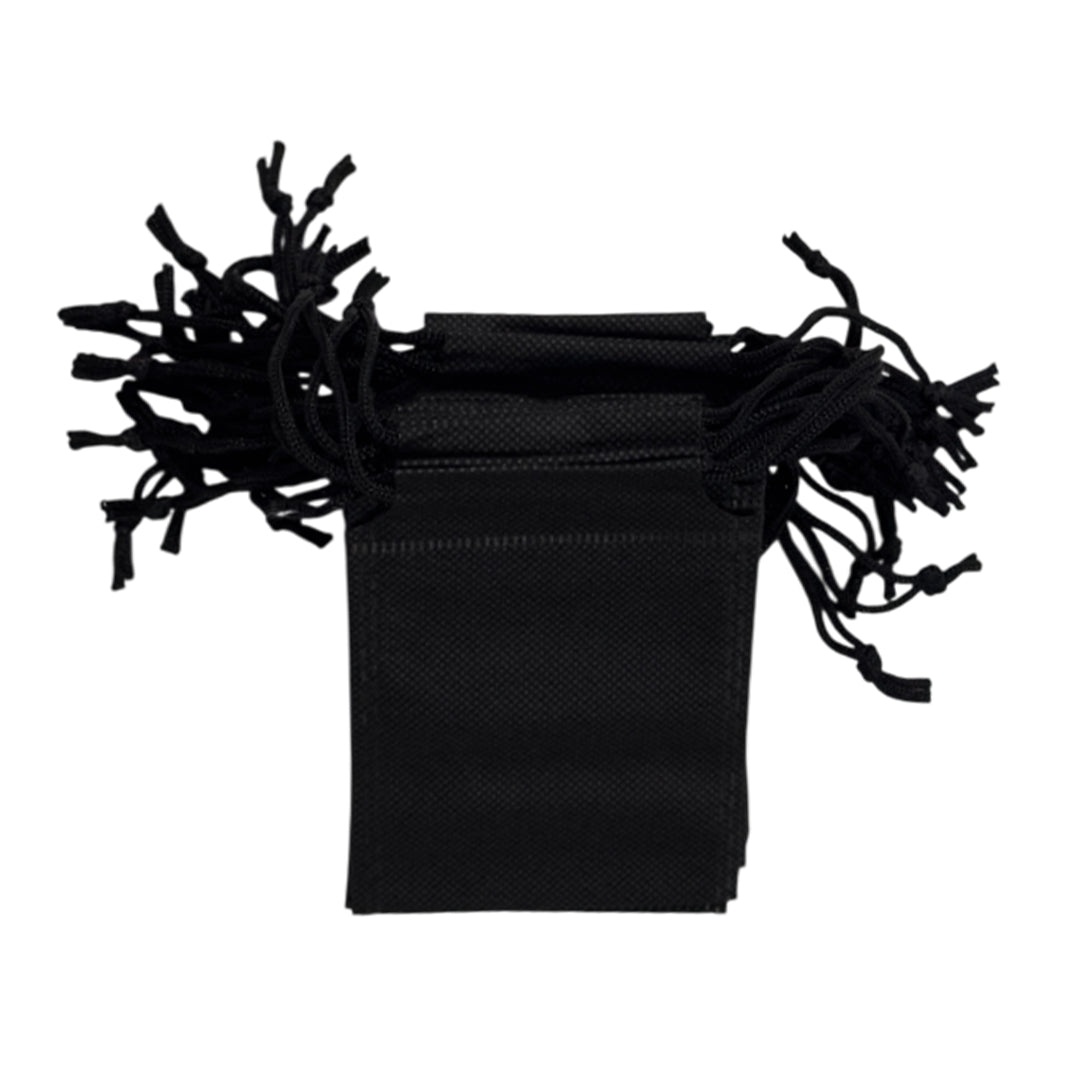 Pack of 100 Black Coloured 12x9cm Non-Woven Drawstring Bags