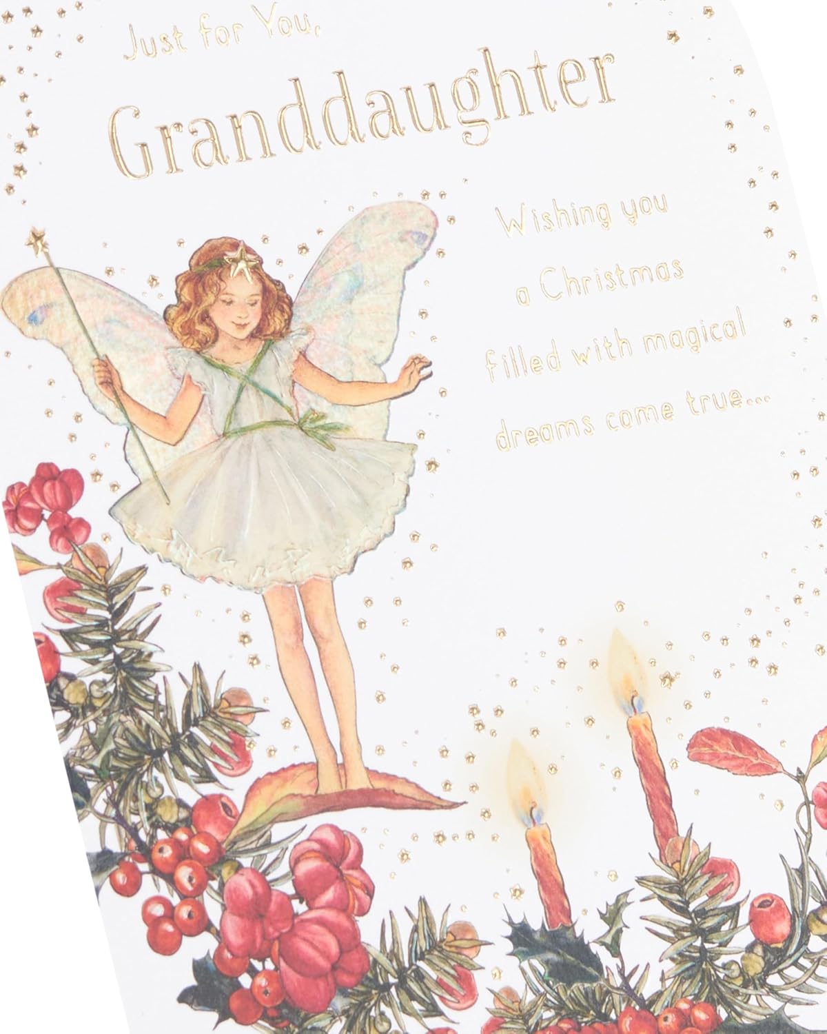 Fairy Girl, Stars and Candles Granddaughter Christmas Card