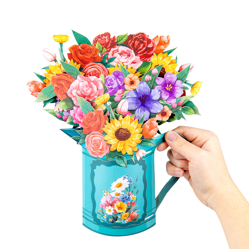 Garden Symphony Mixed Flower 3D Pop Up Pitcher Vase Greeting Card - Birthday Anniversary Mother's Valentine's Day
