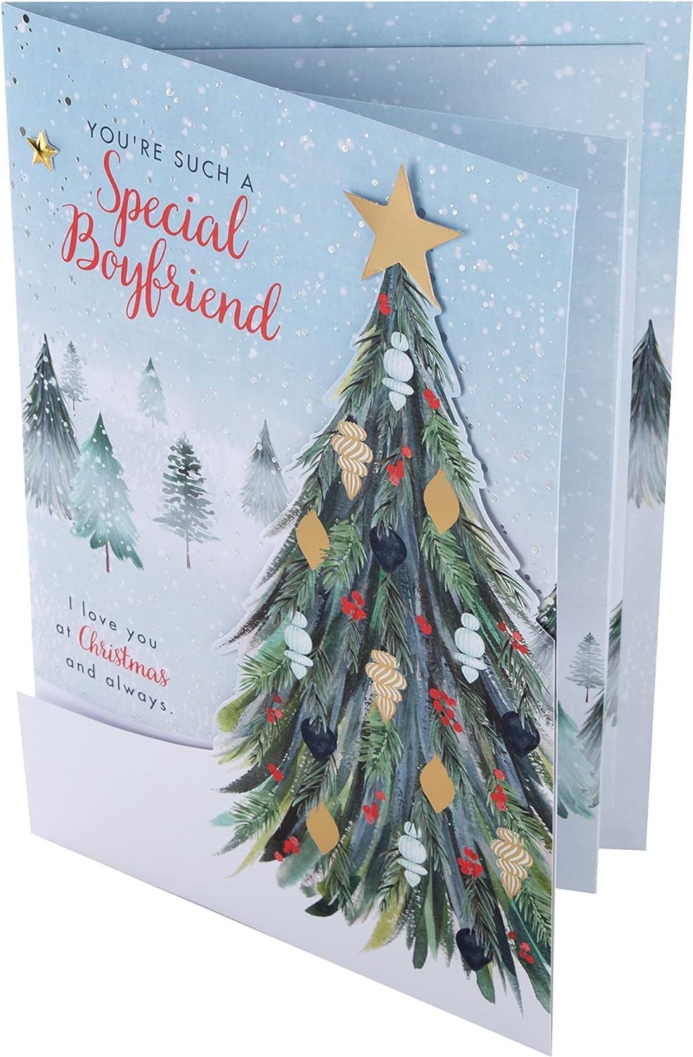 Classic Winter Scene with Tree Design Boxed Christmas Card for Boyfriend