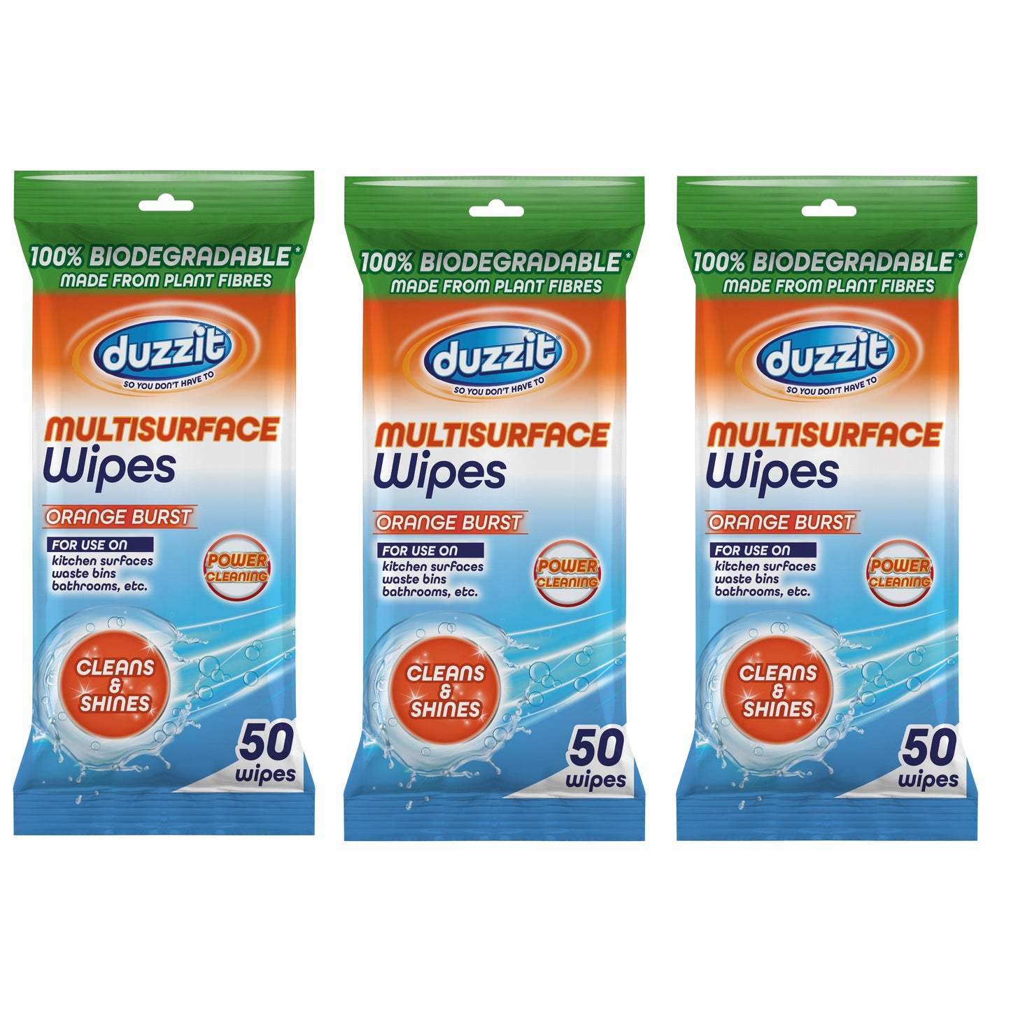 Pack of 150 Duzzit Biodegradable Multisurface Orange Burst Fragrance Wipes