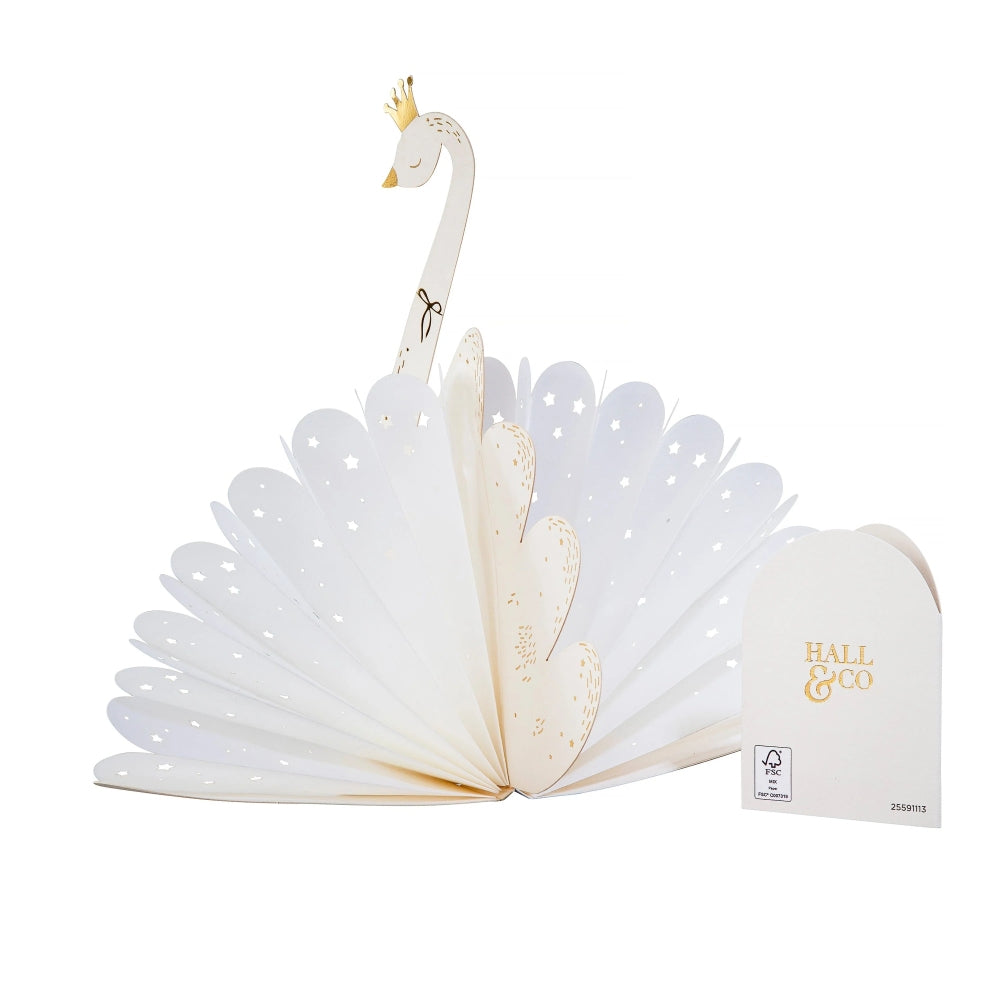 Premium 3D White Swan Greeting Card Paper Fables