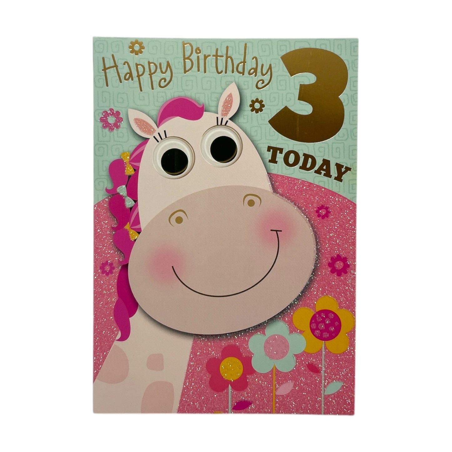 Age 03 Female Juvenile Pinky Giraffe Design Birthday Card