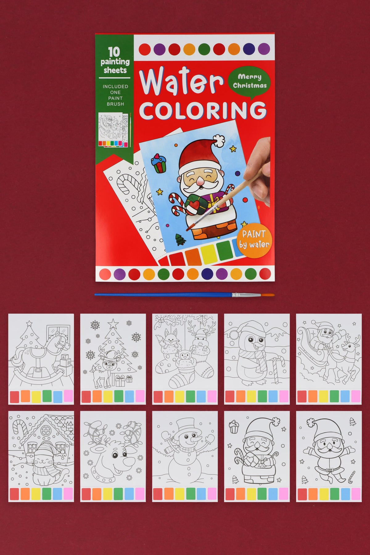 Pack of 6 Christmas Water Colouring Set (21cm x 15cm)