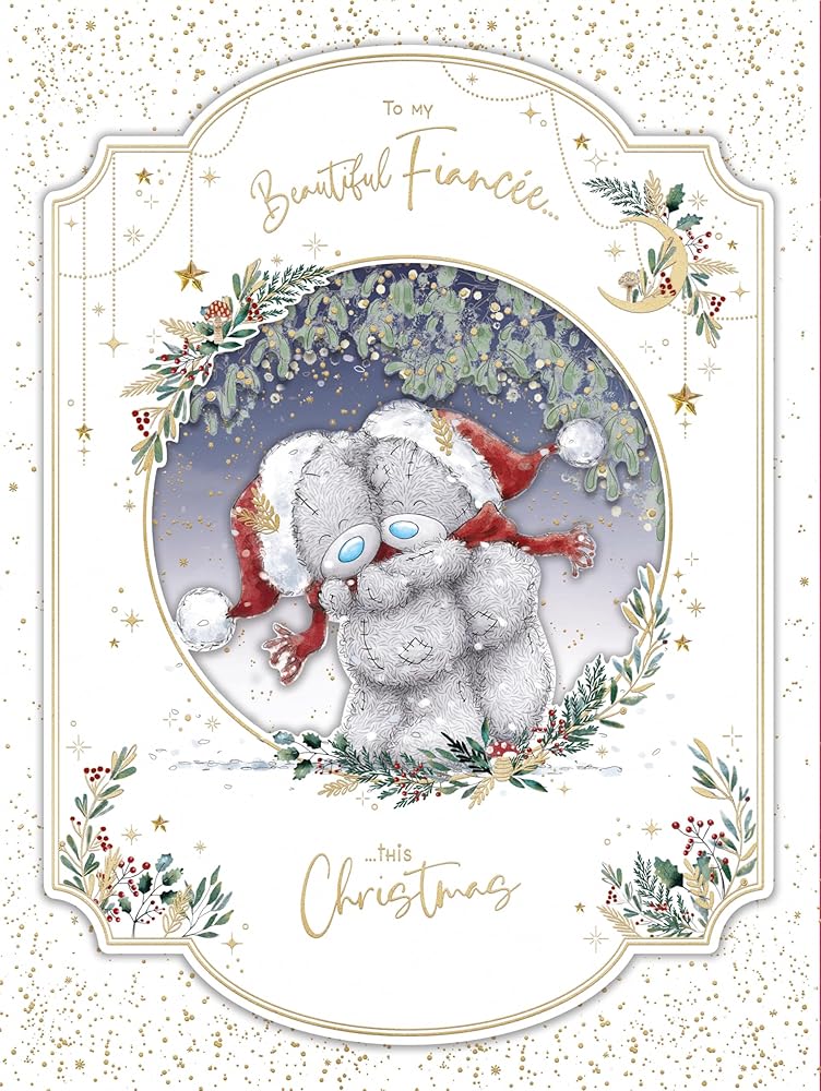 Bears Hugging For Beautiful Fiancée Luxury Boxed Handmade Christmas Card