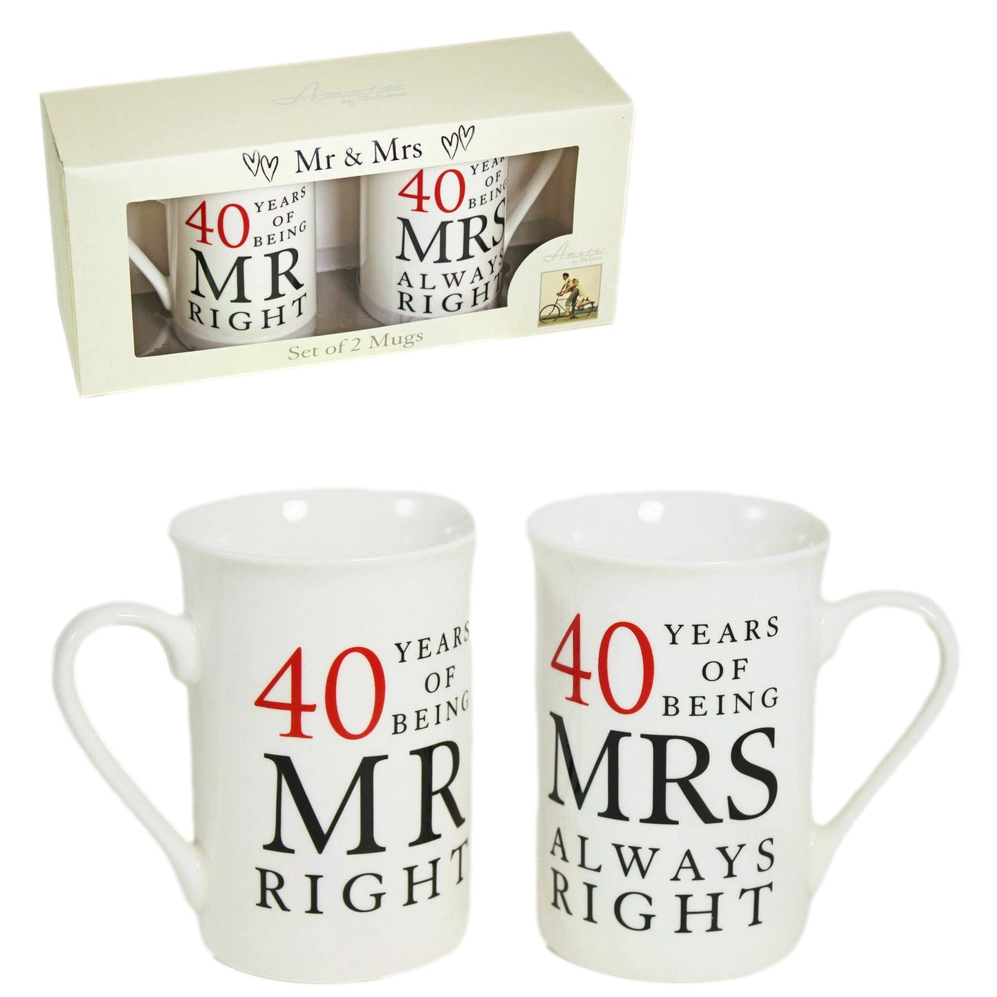 40th Anniversary Gift Set of 2 Mugs 'Mr Right & Mrs Always Right'
