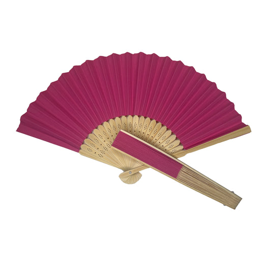 Pack of 50 Dark Pink Paper Foldable Hand Held Bamboo Wooden Fans by Parev
