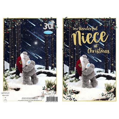Bear Wearing Christmas Hat 3D Holographic Niece Christmas Card