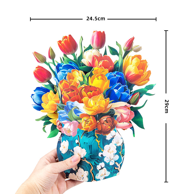 Tulip Harmony 3D Pop Up Vase Greeting Card - Birthday Anniversary Mother's Valentine's Day