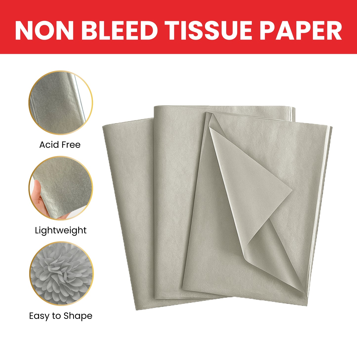 Pack of 1440 Metallic Silver Acid Free 50 x 70cm Tissue Paper Sheets