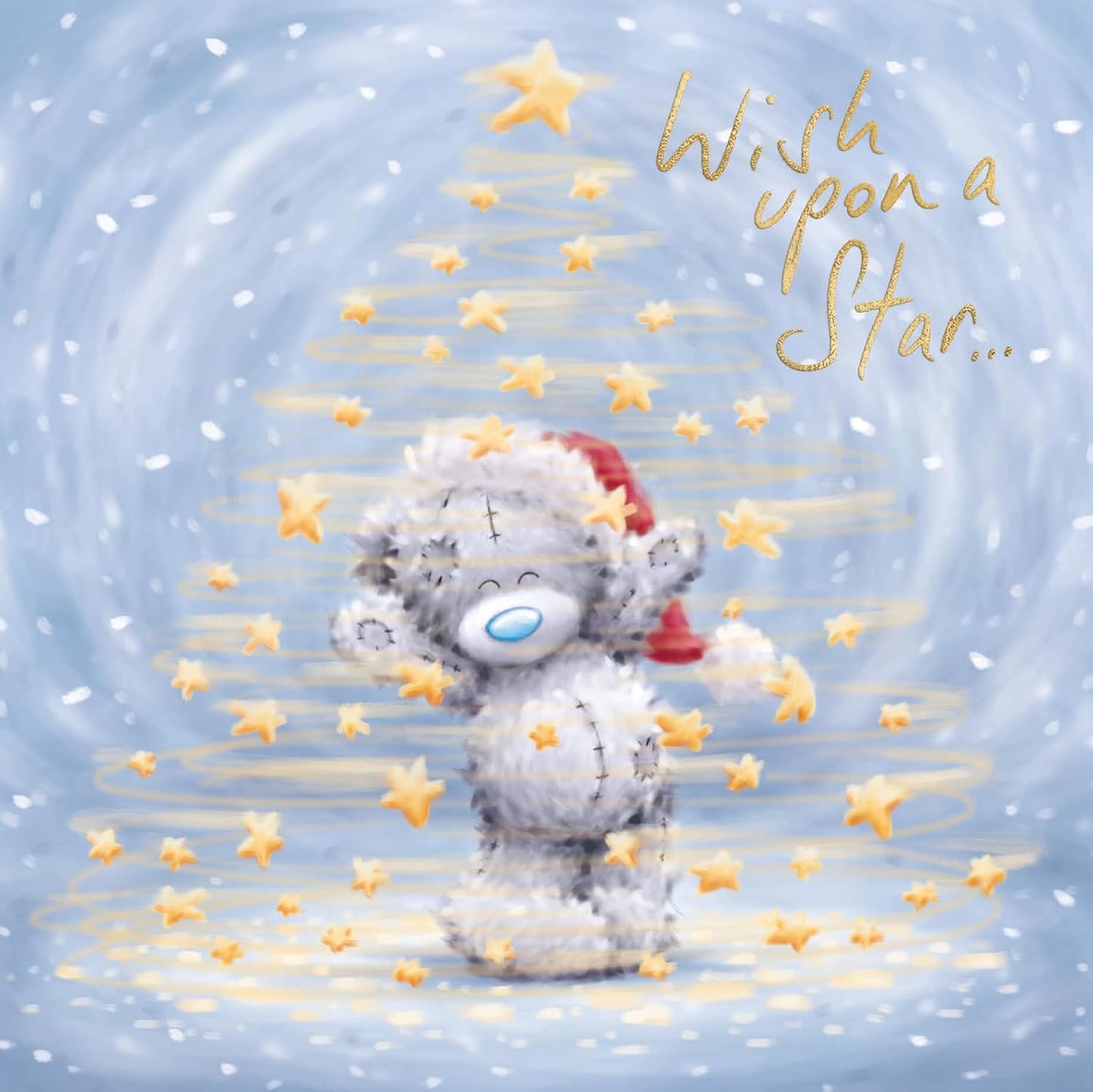 Bear Surrounded By Stars In Tree Shape Open Christmas Card