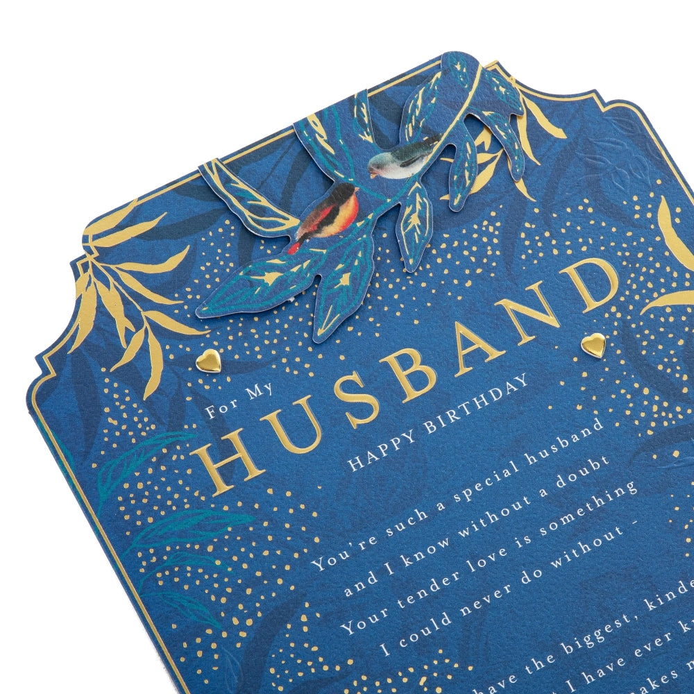 Blue with Traditional Floral Design with Heartfelt Verse Husband Birthday Card