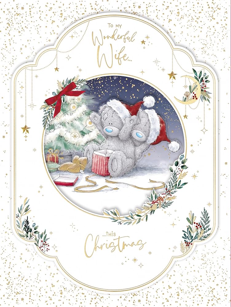 Bears Opening Xmas Gift Wonderful Wife Large Luxury Boxed Handmade Christmas Card